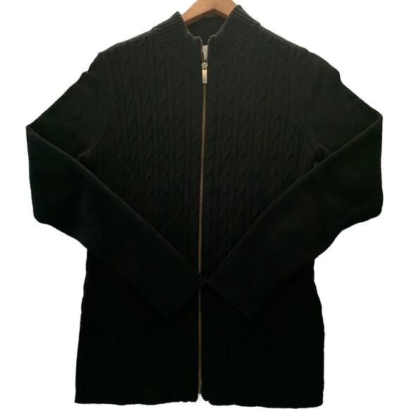 CHARTER CLUB Womens Black Full Zip Front Closure Cardigan Gold Tone Zipper Large - Picture 1 of 9
